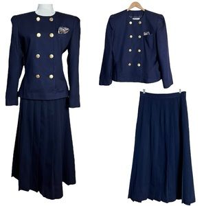 Vintage KASPER for ASL Navy Blue Wool Blazer Skirt Suit Set Size 12